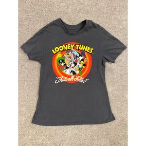 Looney Tunes Characters Graphic T Shirt Dark Gray Short Sleeve Crew Neck